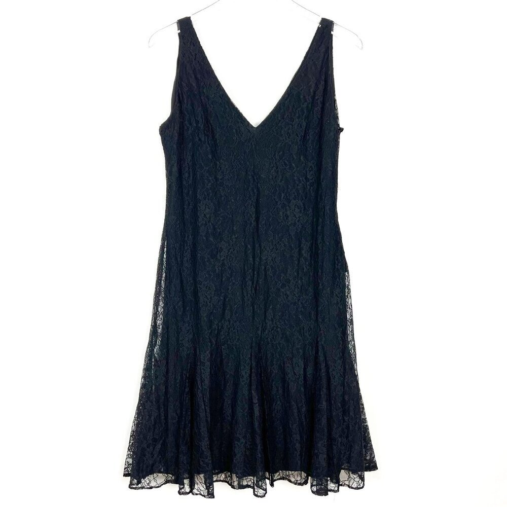 Lauren Ralph Lauren Lace Tank Dress Women's Size 8 Black Godet Hem Fairy Goth
